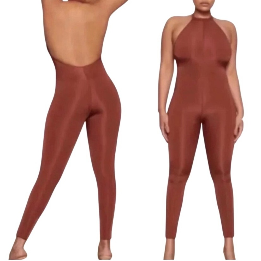 SKIMS Jelly Sheer Full Bodysuit Saffron Halter Open Back 2X BS-BSF-1305 NWT